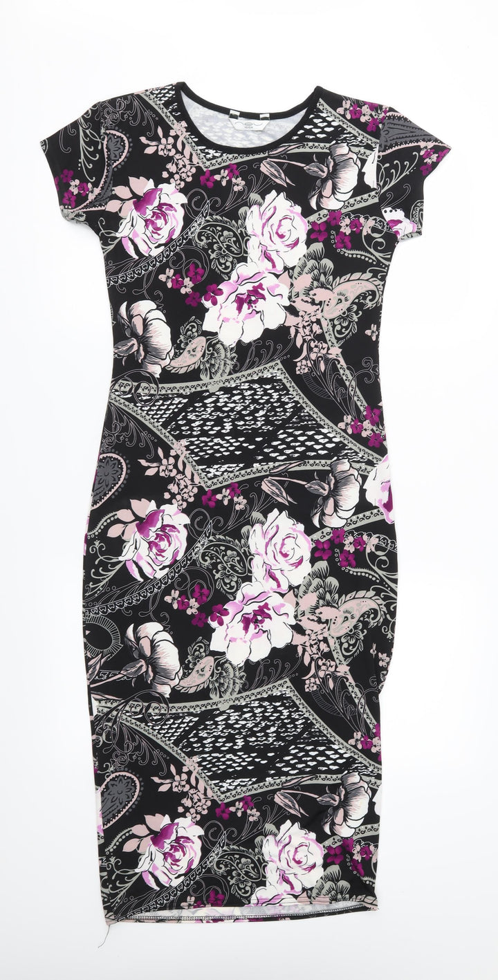 New Look Womens Black Floral Sheath Size S