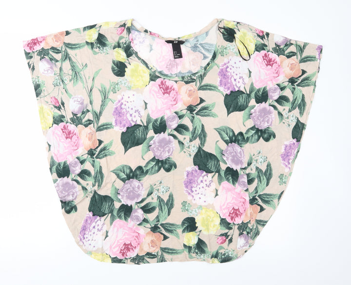 H&M Womens Beige Floral Jersey Basic Blouse Size S