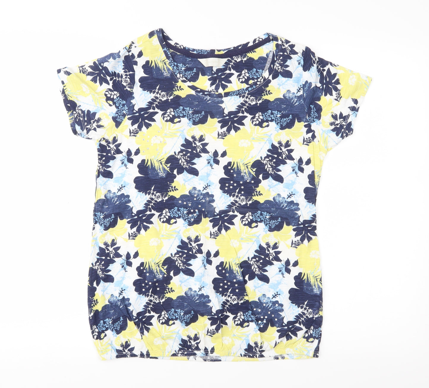 BHS Womens Blue Floral Jersey Basic T-Shirt Size 10