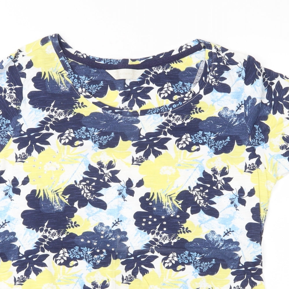 BHS Womens Blue Floral Jersey Basic T-Shirt Size 10