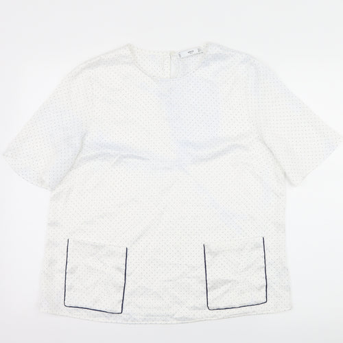 Mango Womens White Polka Dot Satin Basic Blouse Size L
