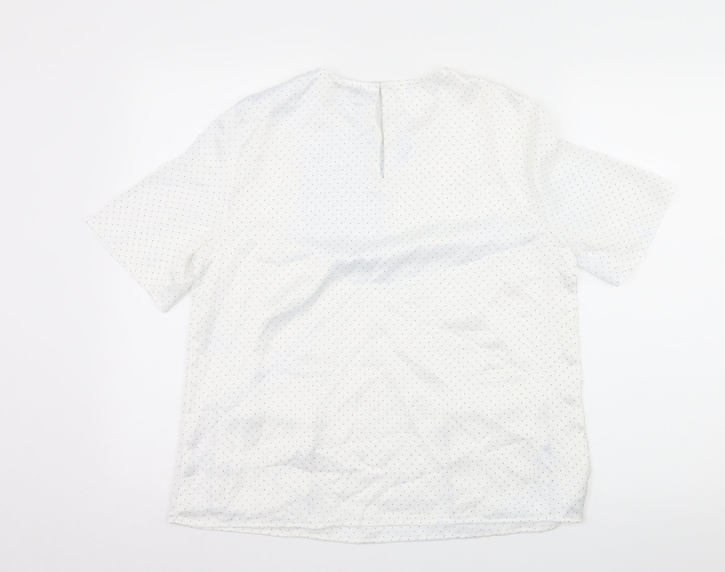 Mango Womens White Polka Dot Satin Basic Blouse Size L