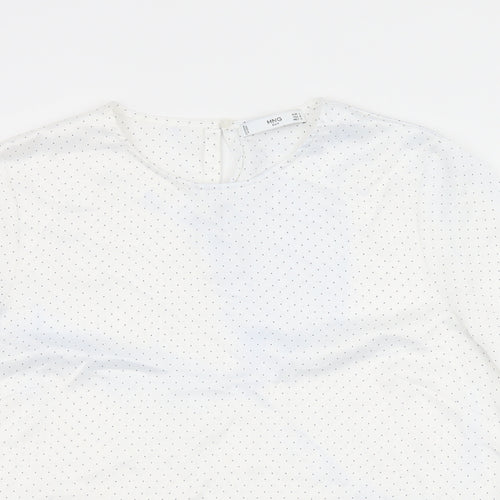 Mango Womens White Polka Dot Satin Basic Blouse Size L