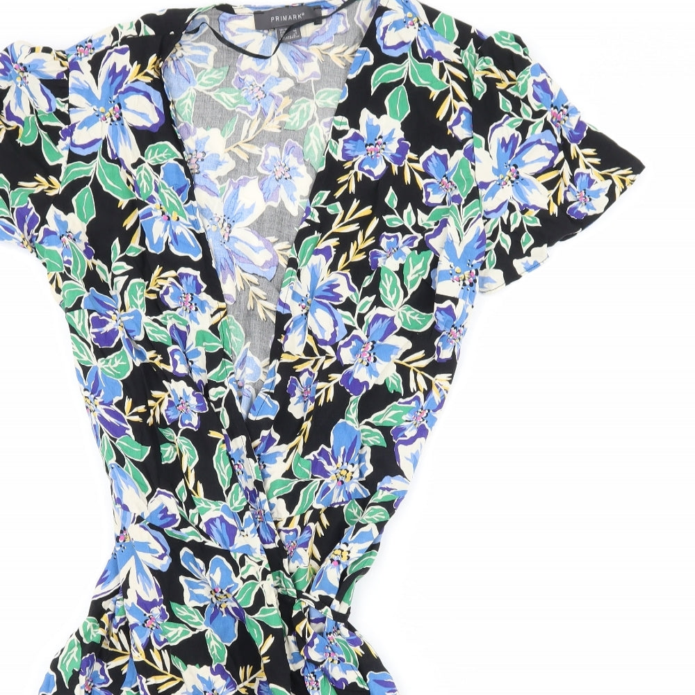 Primark Womens Black Floral  Wrap Dress  Size 10