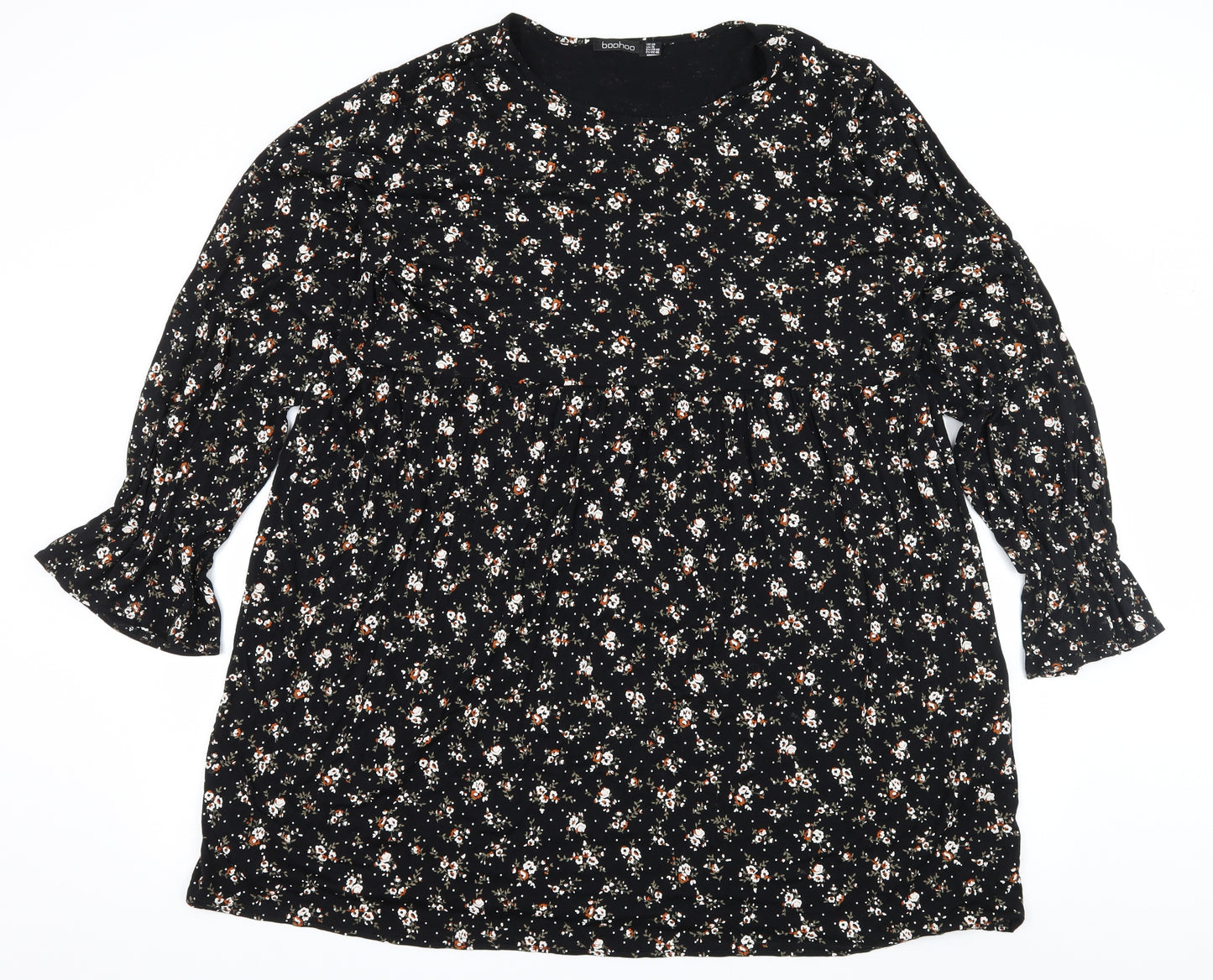 Boohoo Womens Black Floral Jersey A-Line  Size 20