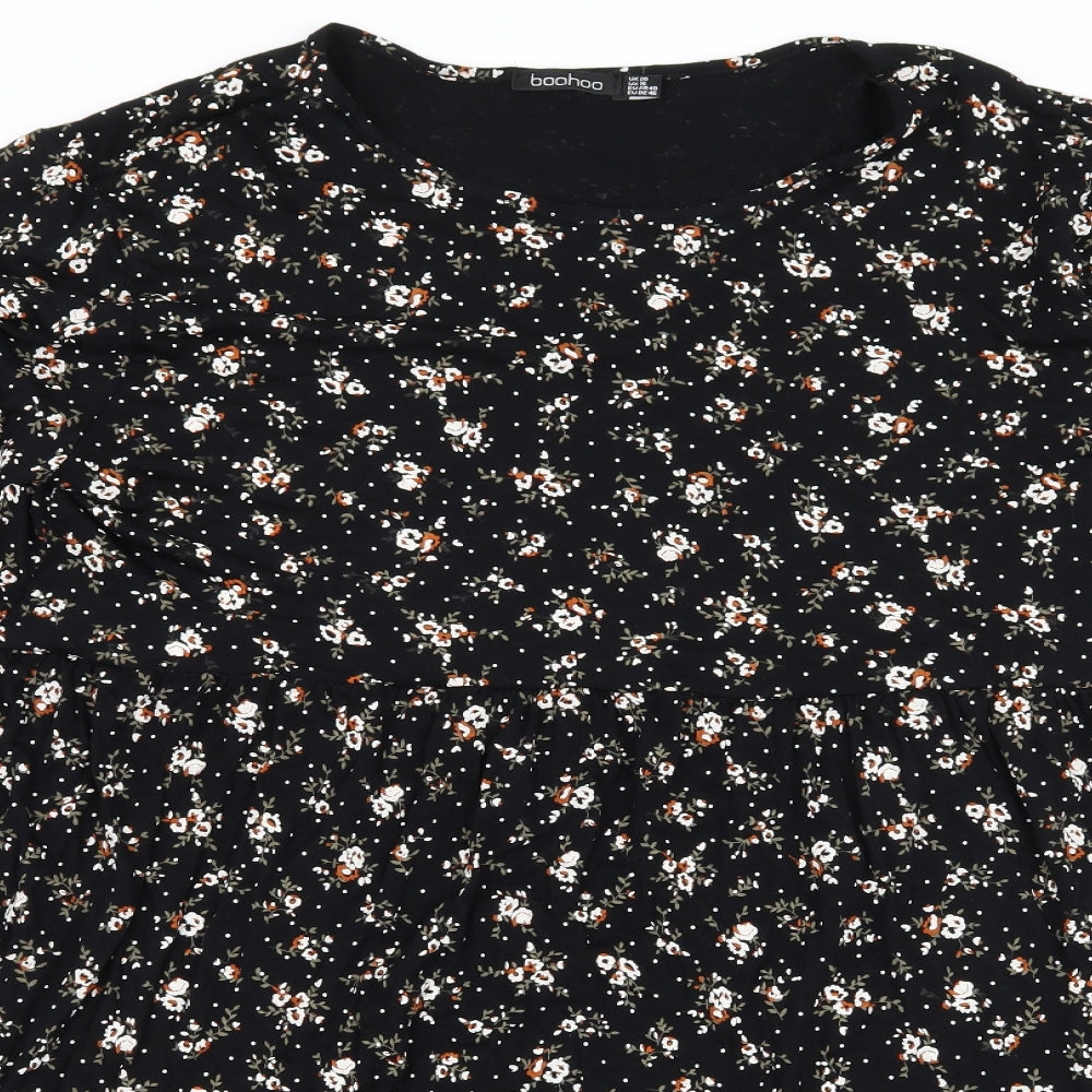 Boohoo Womens Black Floral Jersey A-Line  Size 20