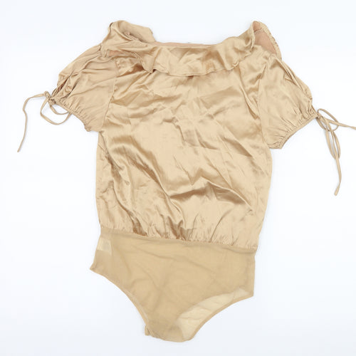 Wild Honey Womens Beige  Satin Bodysuit One-Piece Size M
