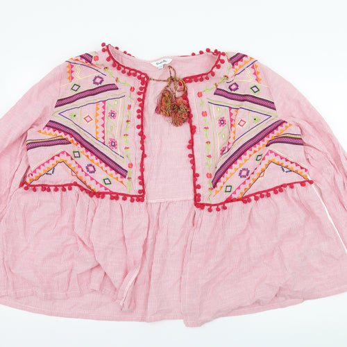 Simply Be Womens Pink Striped  Basic Blouse Size 24  - Pom Poms