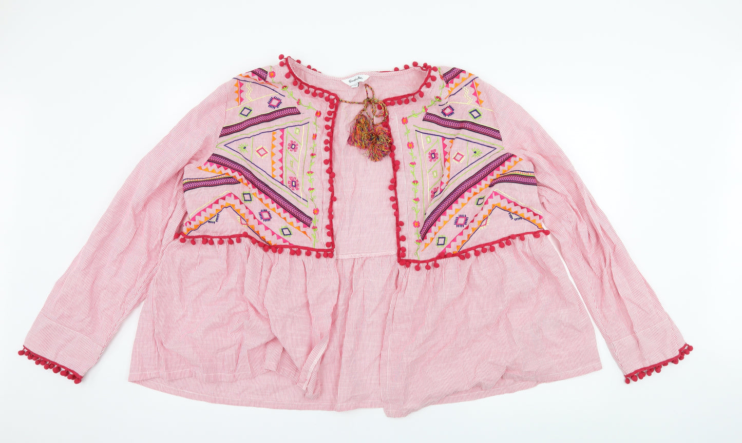 Simply Be Womens Pink Striped  Basic Blouse Size 24  - Pom Poms