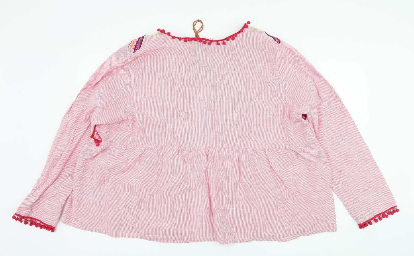 Simply Be Womens Pink Striped  Basic Blouse Size 24  - Pom Poms