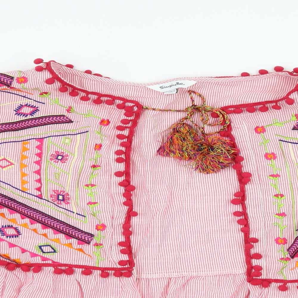 Simply Be Womens Pink Striped  Basic Blouse Size 24  - Pom Poms