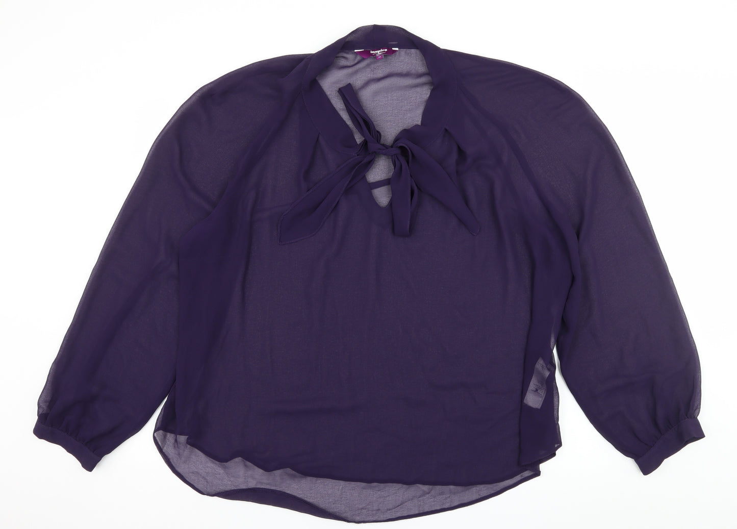 New Look Womens Purple  Chiffon Basic Blouse Size 24  - Pussy Bow Sheer