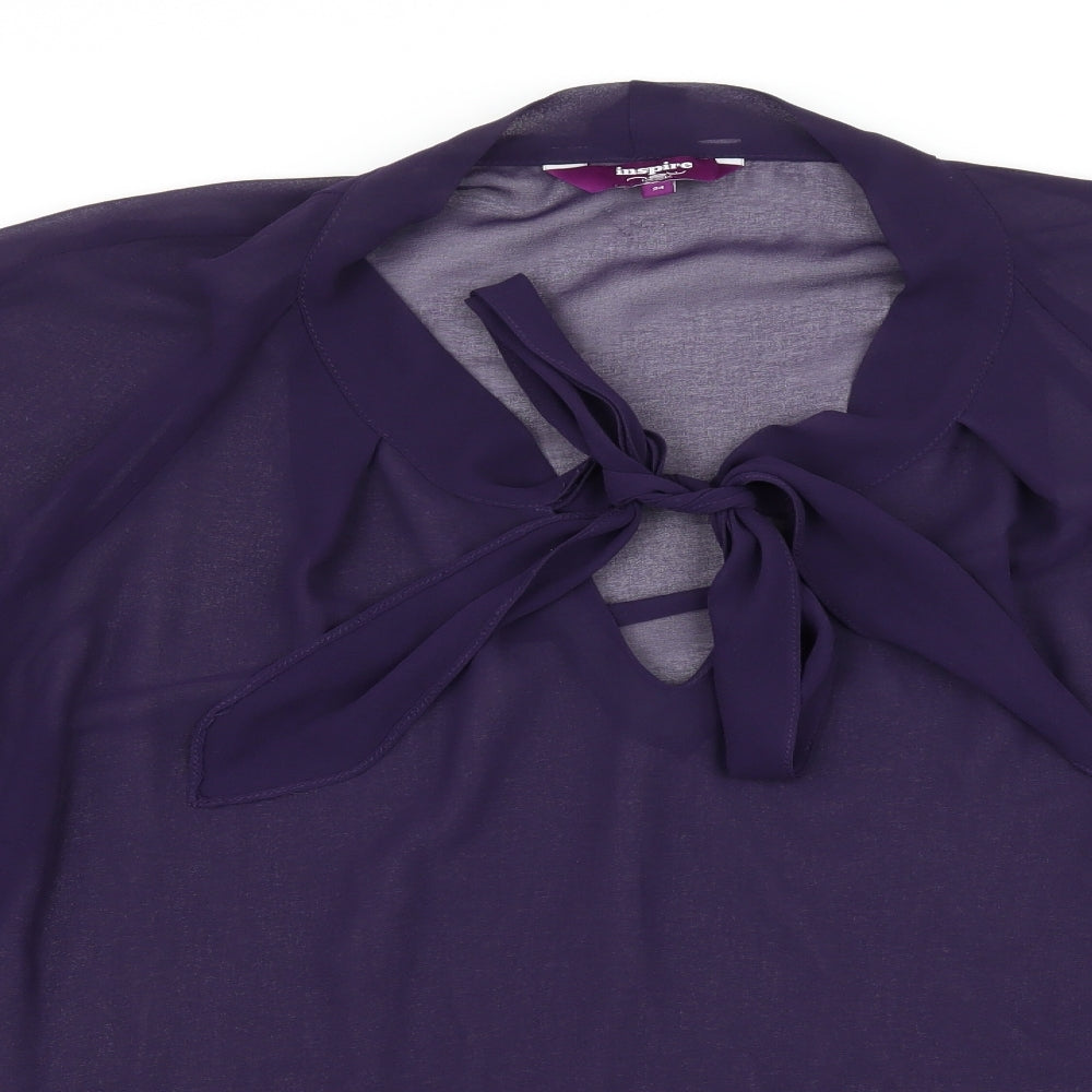 New Look Womens Purple  Chiffon Basic Blouse Size 24  - Pussy Bow Sheer