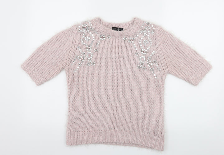 New Look Womens Pink  Knit Pullover Jumper Size 10  - Embelished Neckline