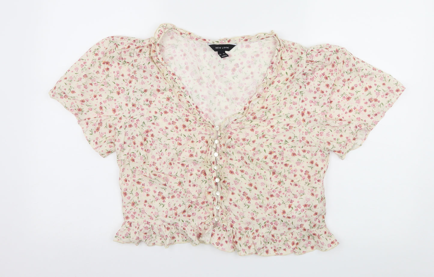 New Look Womens White Floral  Basic Blouse Size 14