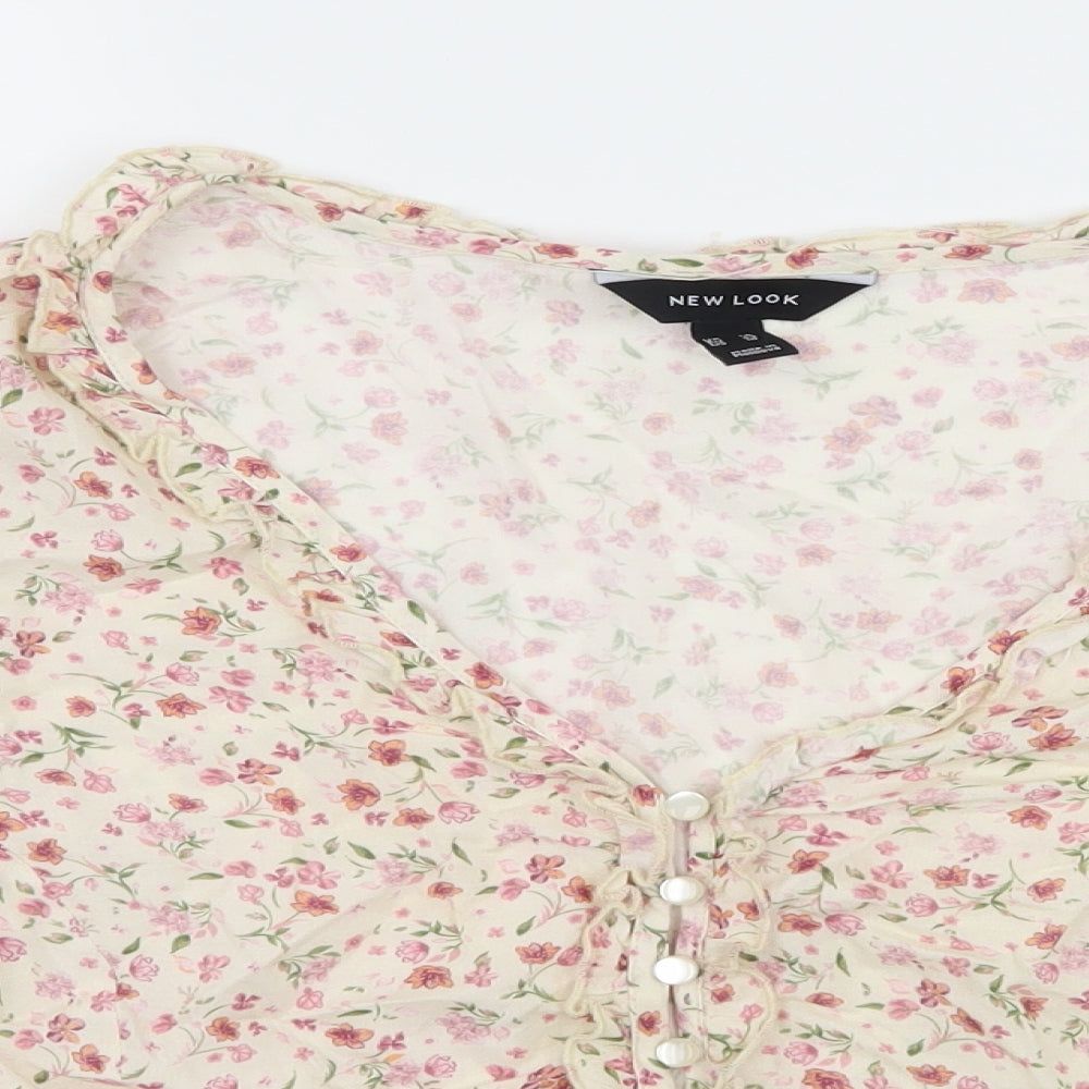 New Look Womens White Floral  Basic Blouse Size 14