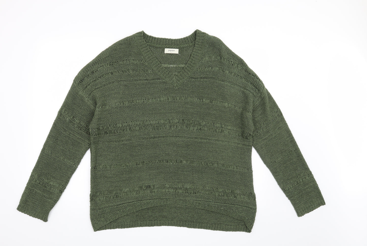 Papaya Womens Green Striped  Pullover Jumper Size L