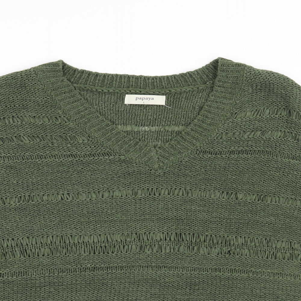 Papaya Womens Green Striped  Pullover Jumper Size L