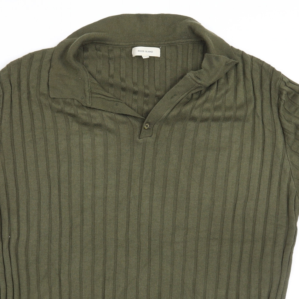 River Island Mens Green Striped  Pullover Jumper Size 2XL