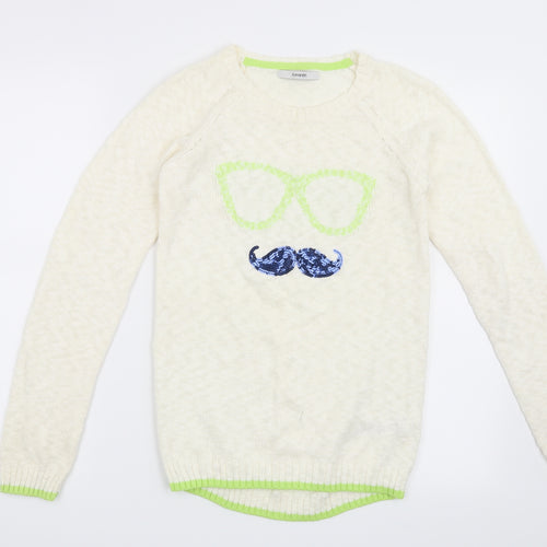 George Girls Beige   Pullover Jumper Size 12-13 Years  - Face