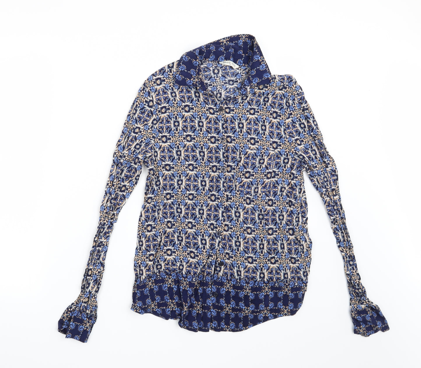 Brave Soul Womens Blue Paisley  Basic Button-Up Size S