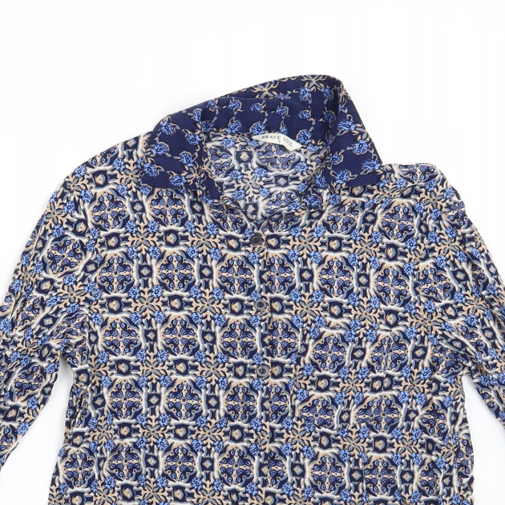 Brave Soul Womens Blue Paisley  Basic Button-Up Size S