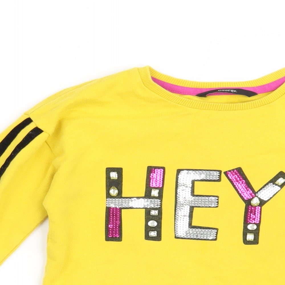 George Girls Yellow   Pullover Sweatshirt Size 6-7 Years  - Hey! Girl Power