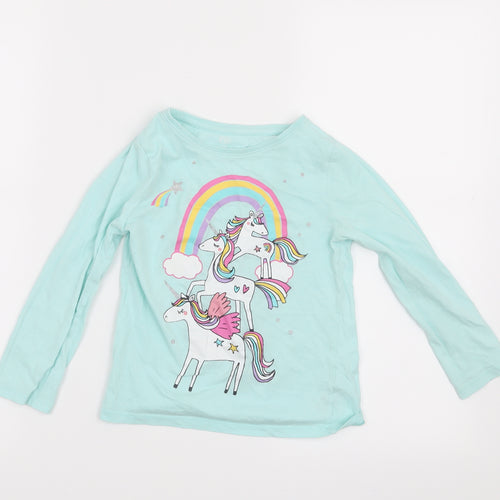 F&F Girls Green   Basic T-Shirt Size 5-6 Years  - Unicorns