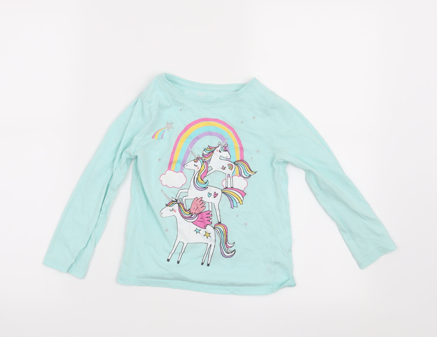 F&F Girls Green   Basic T-Shirt Size 5-6 Years  - Unicorns