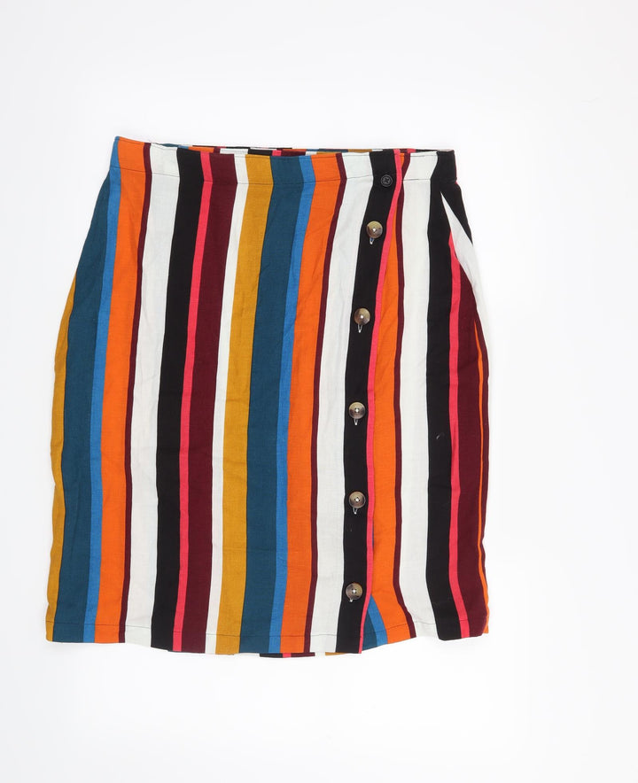 Preworn Womens Blue Striped  Straight & Pencil Skirt Size 34 in