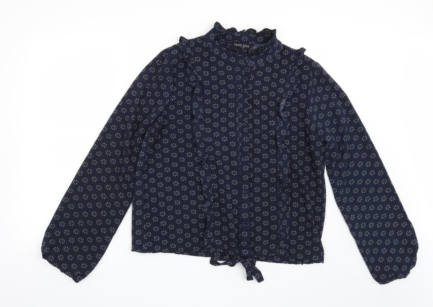 Brave Soul Womens Blue Geometric  Basic Blouse Size L