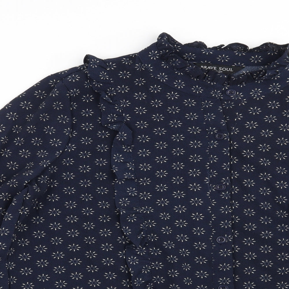 Brave Soul Womens Blue Geometric  Basic Blouse Size L