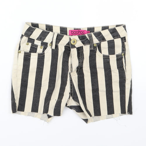 Boohoo Womens Beige Striped Denim Hot Pants Shorts Size 10