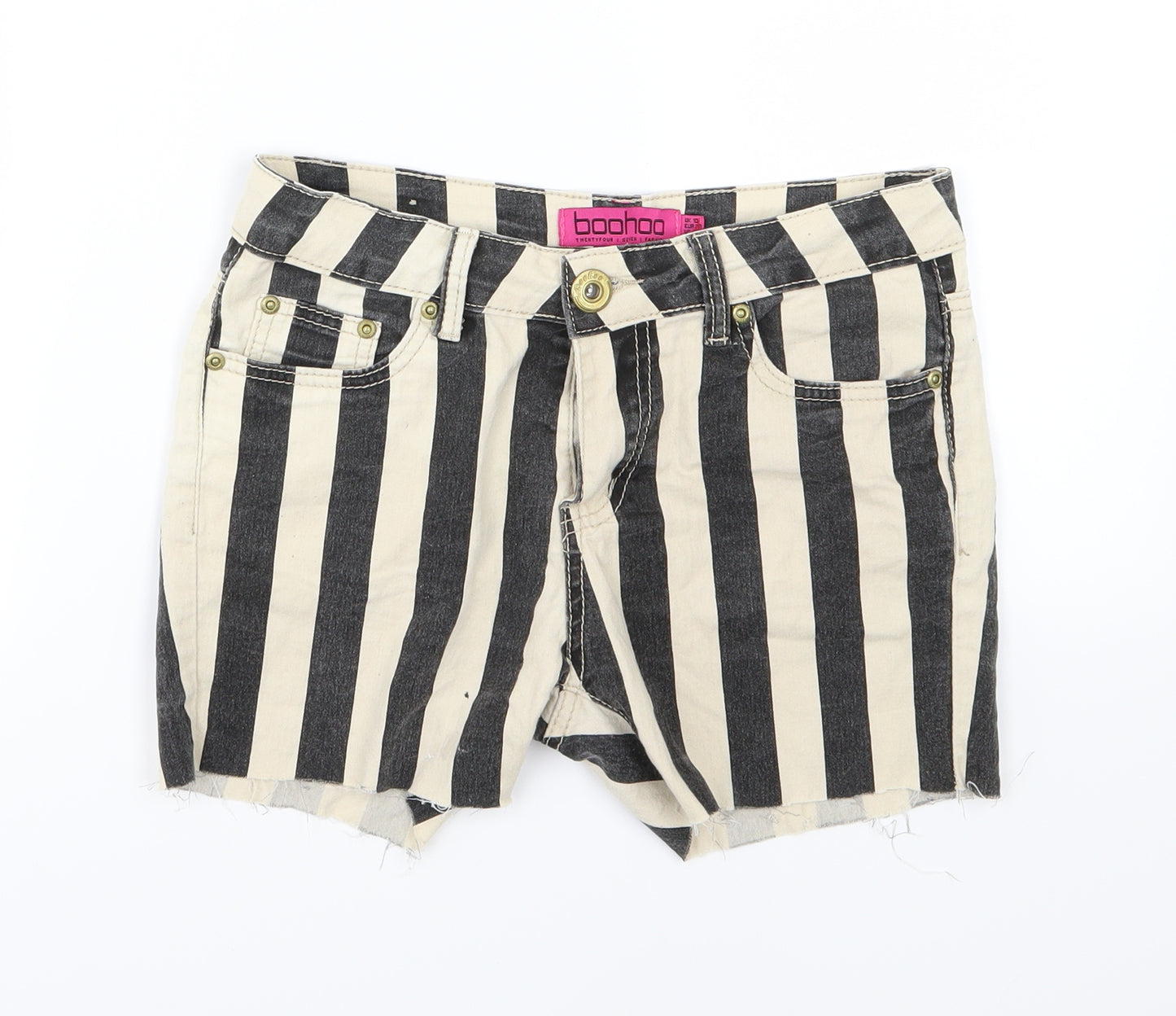 Boohoo Womens Beige Striped Denim Hot Pants Shorts Size 10
