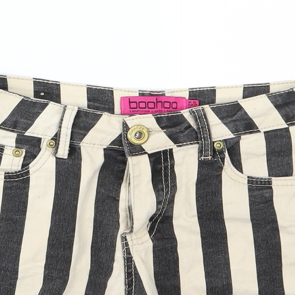 Boohoo Womens Beige Striped Denim Hot Pants Shorts Size 10