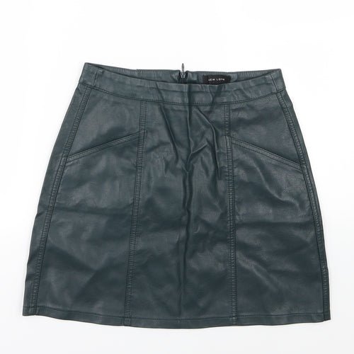 New Look Womens Green   A-Line Skirt Size 8  - Leather Effect