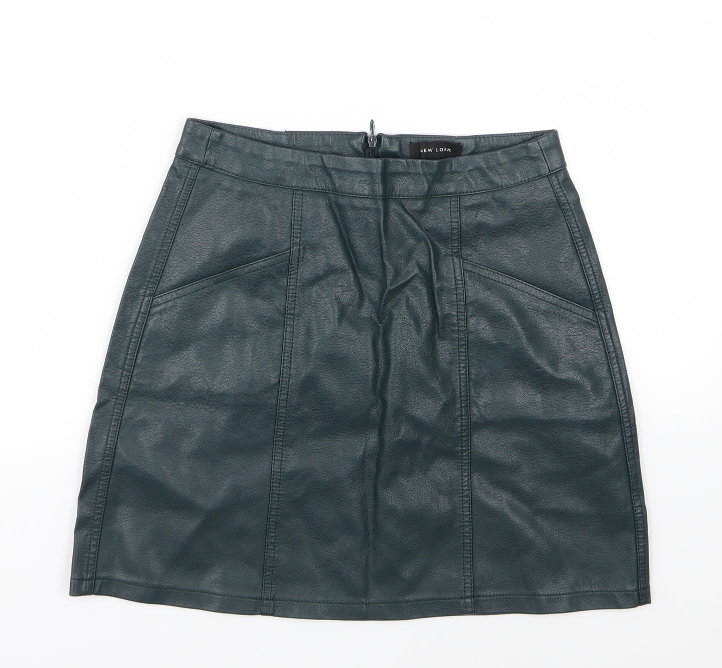 New Look Womens Green   A-Line Skirt Size 8  - Leather Effect