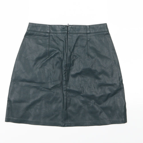 New Look Womens Green   A-Line Skirt Size 8  - Leather Effect