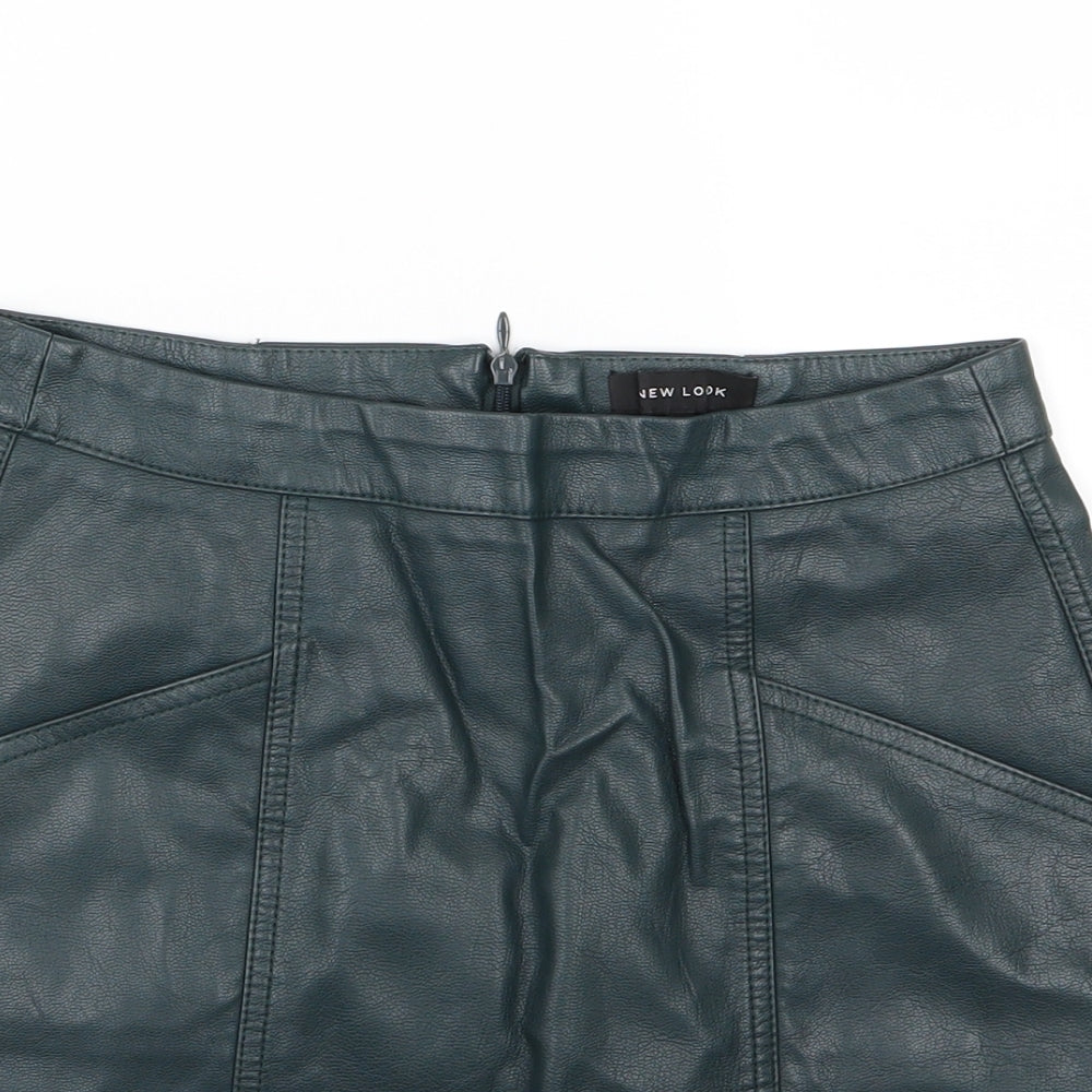 New Look Womens Green   A-Line Skirt Size 8  - Leather Effect