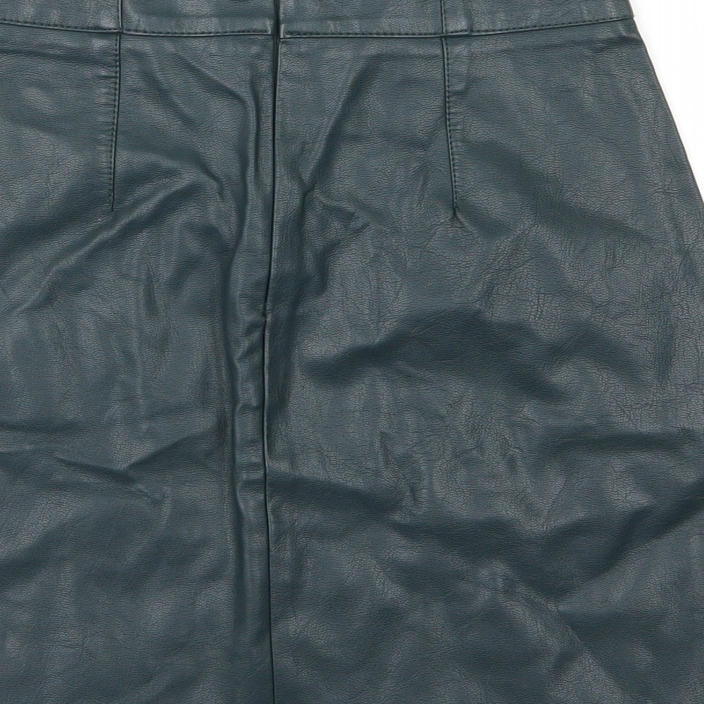 New Look Womens Green   A-Line Skirt Size 8  - Leather Effect