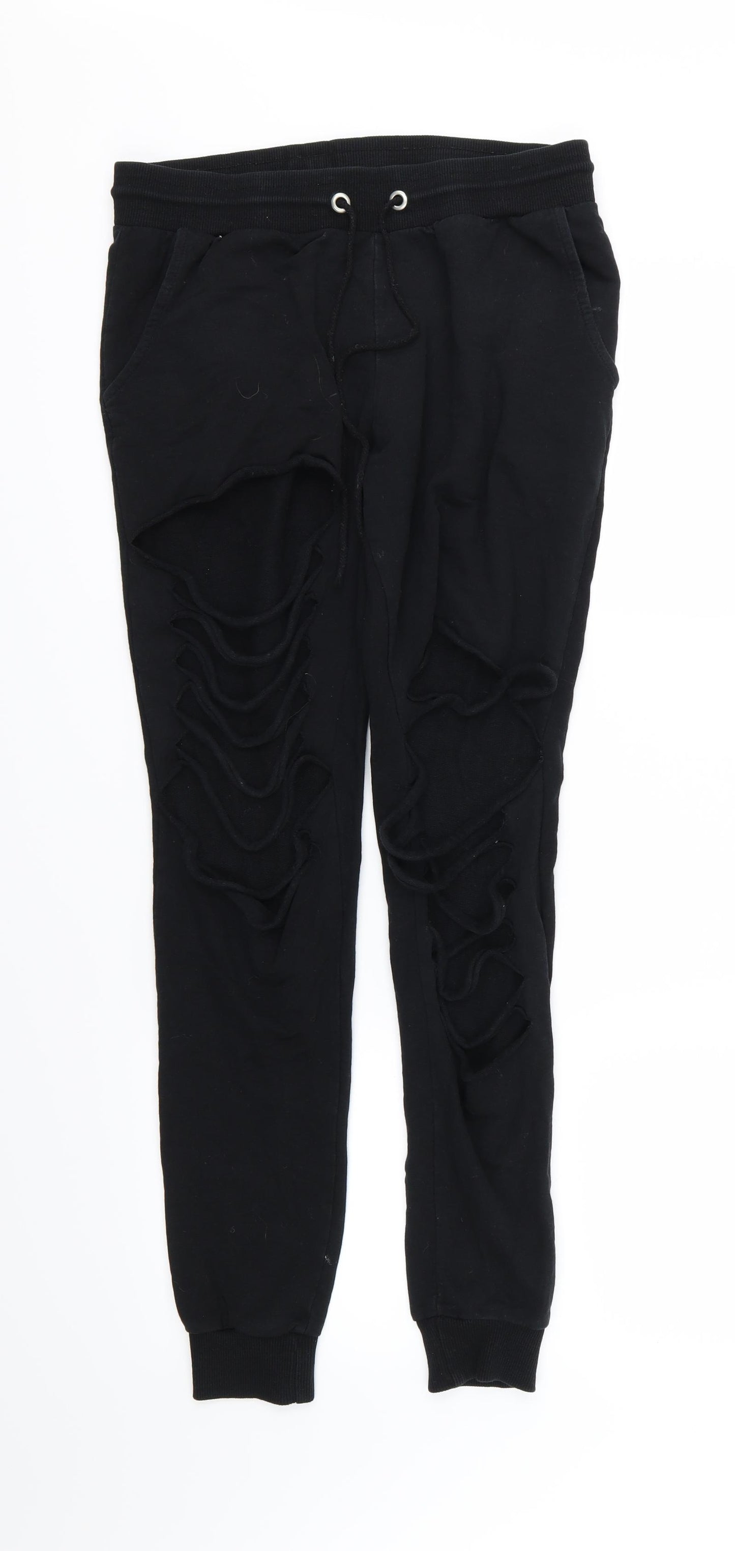 Primark Womens Black  Jersey Jogger Trousers Size 12 L30 in - Ripped