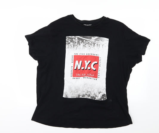 Front view of Primark men’s black jersey t-shirt, size 2XL, - nyc