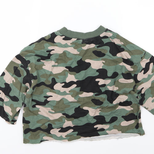 Divided by H&M Womens Green Camouflage Jersey Pullover Sweatshirt Size XS  - Cropped