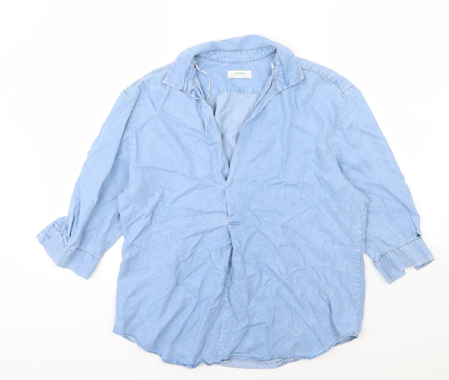 Zara Womens Blue  Denim Basic T-Shirt Size M