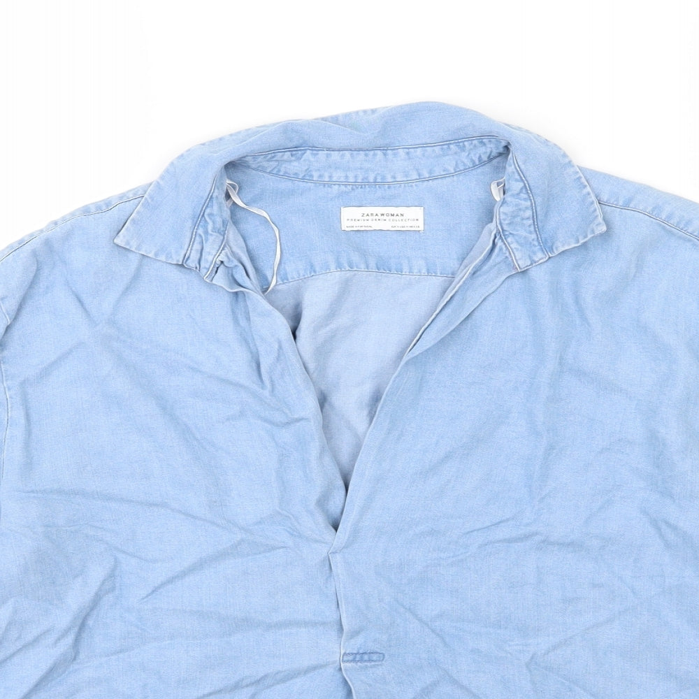Zara Womens Blue  Denim Basic T-Shirt Size M