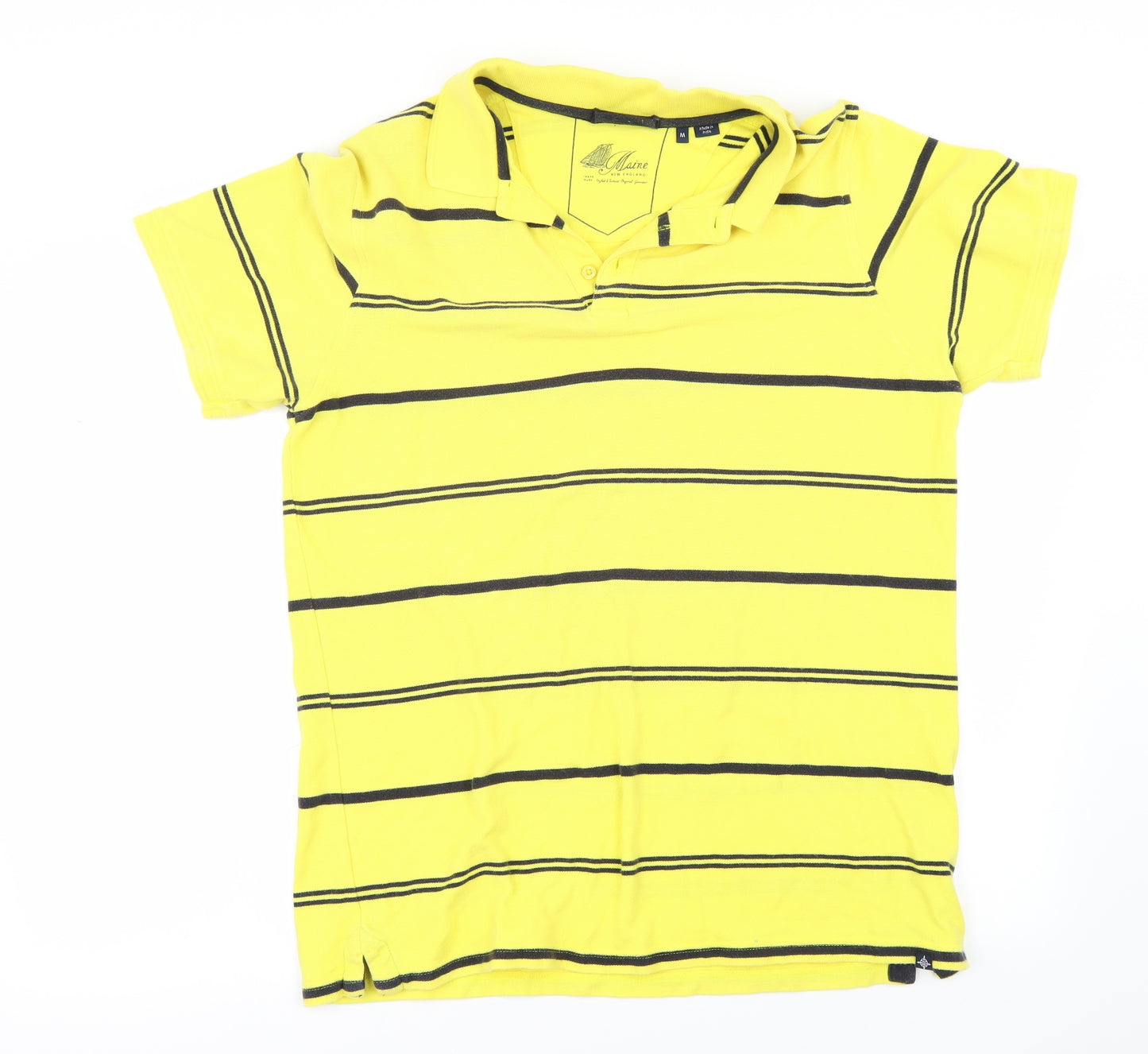 Maine New England Mens Yellow Striped   Polo Size M