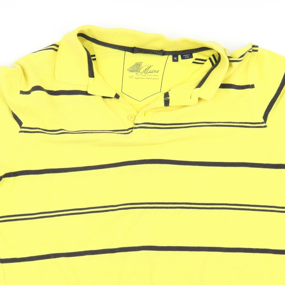 Maine New England Mens Yellow Striped   Polo Size M