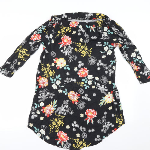 Piano C  Womens Black Floral  Basic Blouse Size L