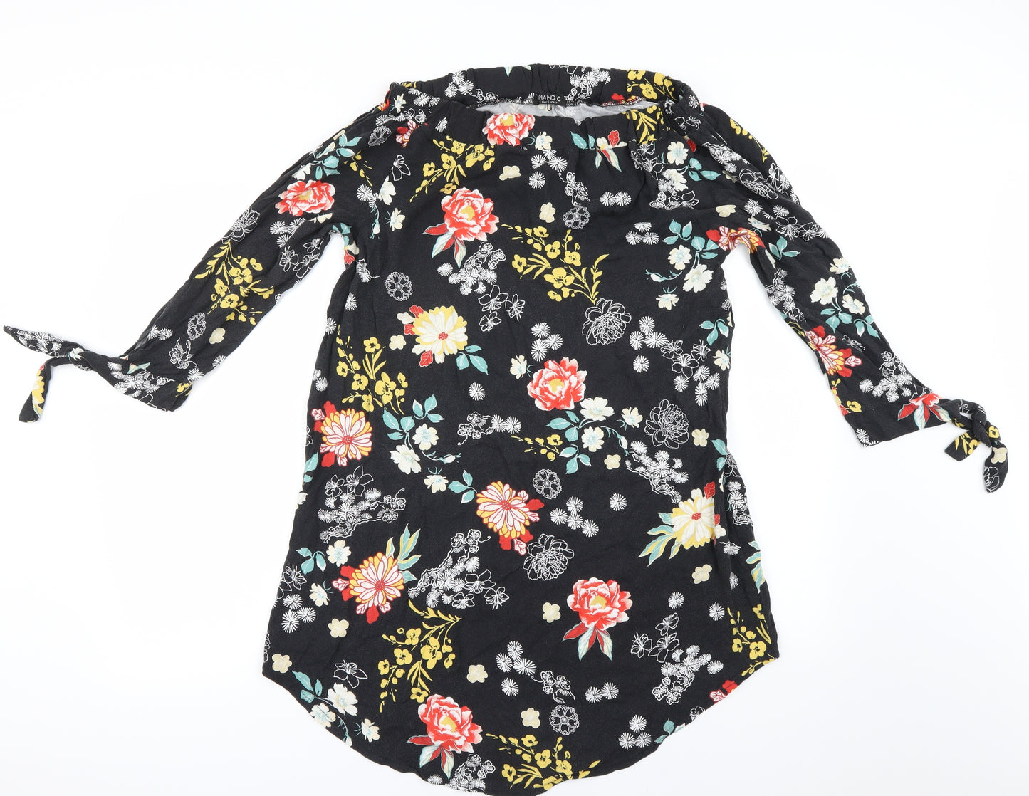 Piano C  Womens Black Floral  Basic Blouse Size L