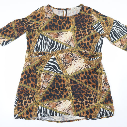 anna melan Womens Beige Animal Print  Basic Blouse Size 2XL